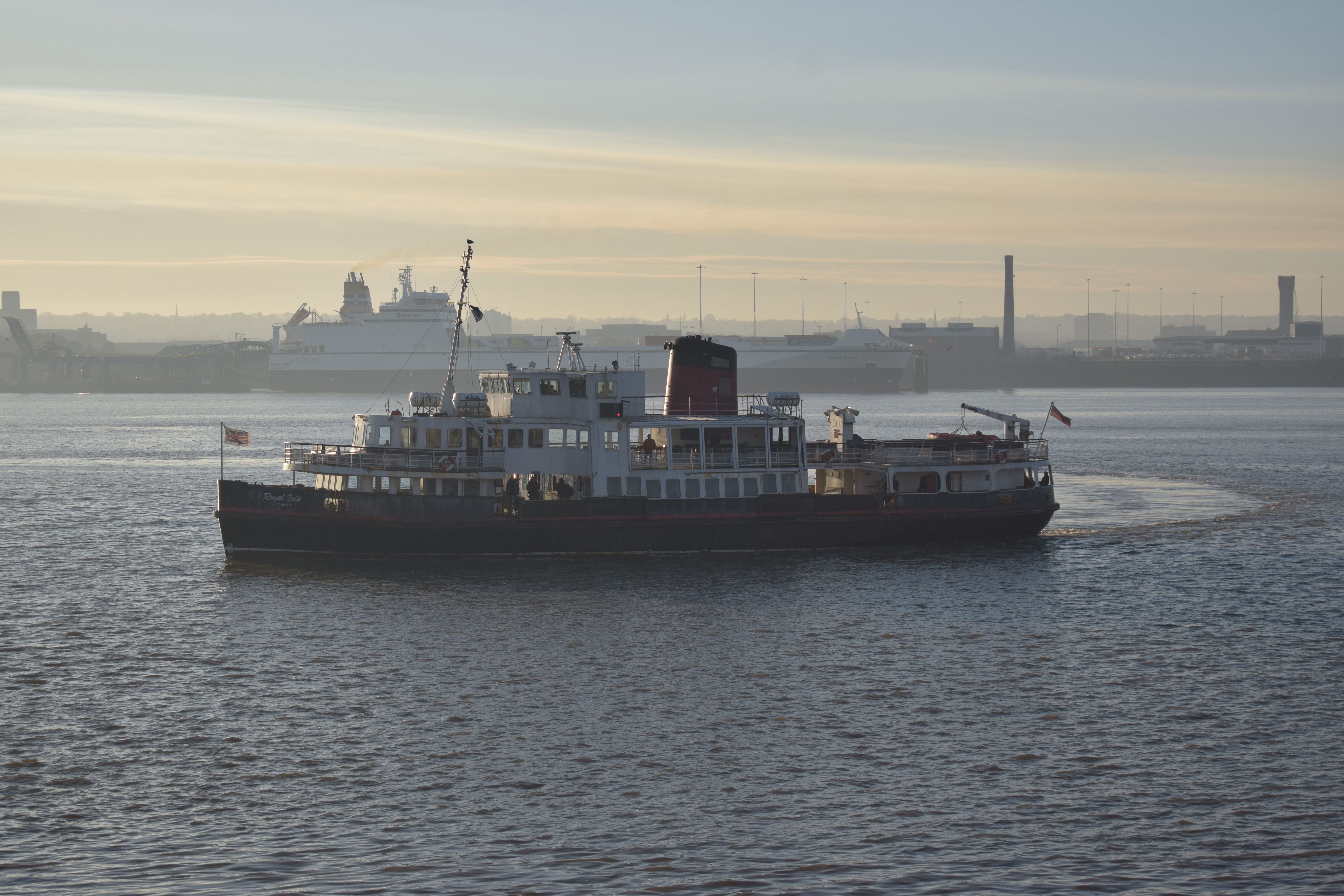 A ferry going along the Mersey River